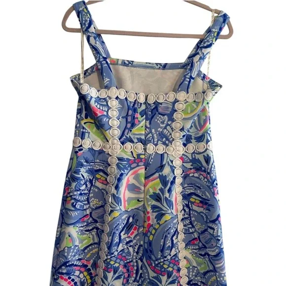 Lilly Pulitzer Elephants Print Square Neck A Line Dress Size 6 Blue White Pink - Picture 7 of 11